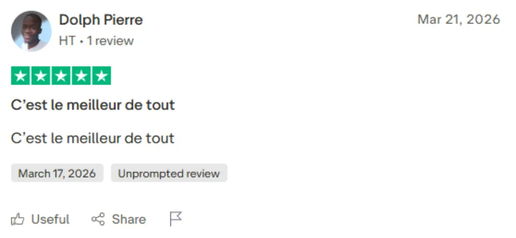 Avis certifié Trustpilot client satisfait