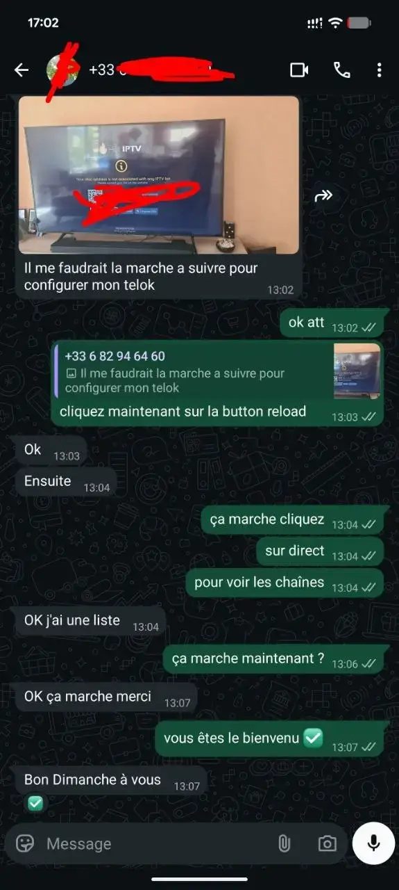 Capture d'écran message client